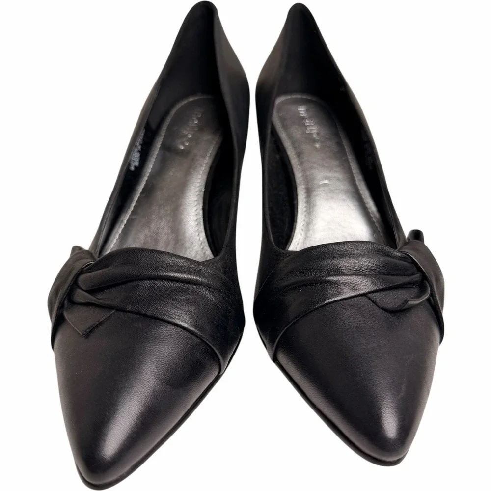 Maripe Mystic 152253 Black Leather Bow Pumps Women's 8M Pointed Toe Kitten Heels